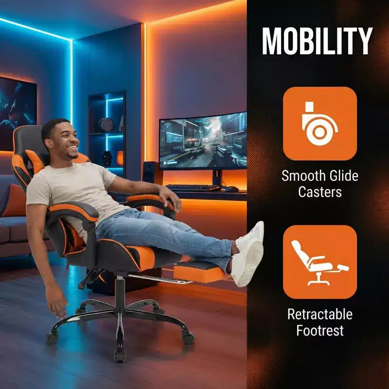Gaming Chair with Footrest, Ergonomic Computer Chair with Headrest & Lumbar Support, Breathable Height Adjustable Game Chair for Home&Office