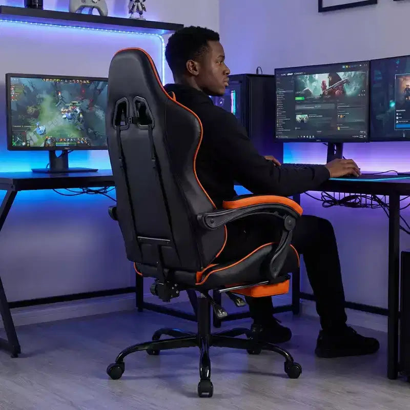 Gaming Chair with Footrest, Ergonomic Computer Chair with Headrest & Lumbar Support, Breathable Height Adjustable Game Chair for Home&Office
