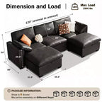 Dyonery 120 Oversized Cloud Modular Sectional Sofa for Living Room,Down-Filled Wide Deep Seat Couch,Solid Wood Frame,Tool Free Assembly,Dark Gray