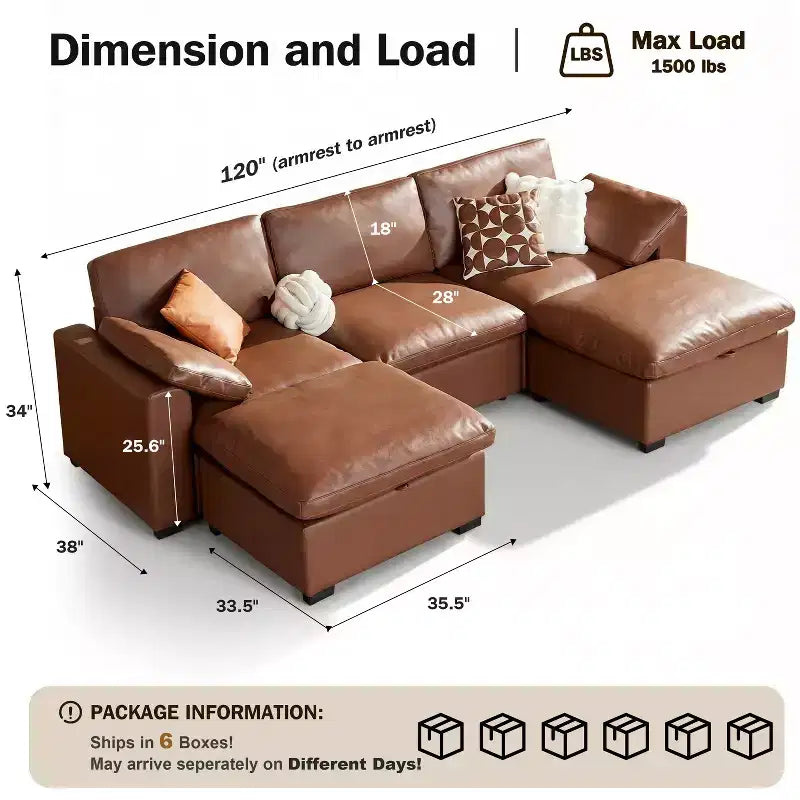 Dyonery 120 Oversized Cloud Modular Sectional Sofa for Living Room,Down-Filled Wide Deep Seat Couch,Solid Wood Frame,Tool Free Assembly,Dark Gray