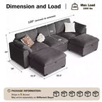 Dyonery 120 Oversized Cloud Modular Sectional Sofa for Living Room,Down-Filled Wide Deep Seat Couch,Solid Wood Frame,Tool Free Assembly,Dark Gray