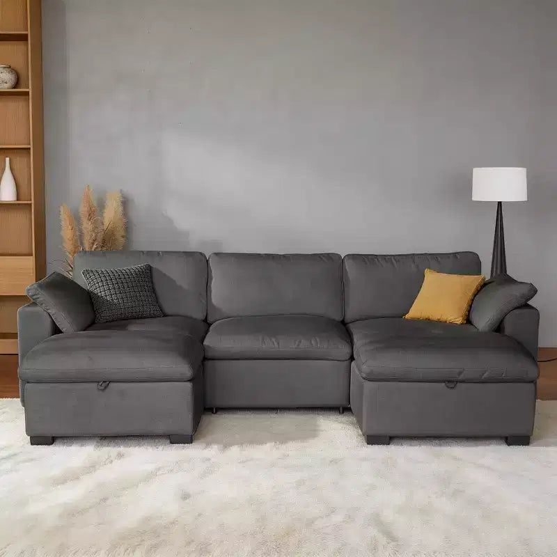 Dyonery 120 Oversized Cloud Modular Sectional Sofa for Living Room,Down-Filled Wide Deep Seat Couch,Solid Wood Frame,Tool Free Assembly,Dark Gray