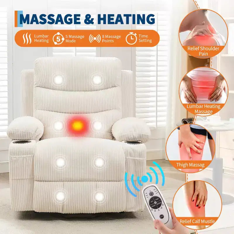 Power Lift Recliner Chair, Electric Recliners with Vibration Massage and Lumbar Heating, Electric Glider Reclining Single Sofa Chair