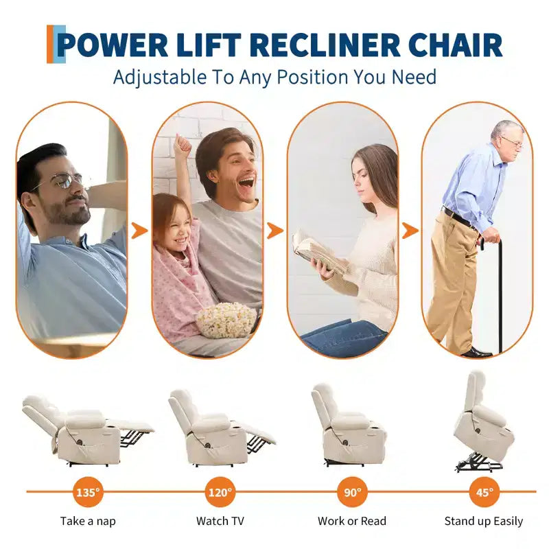 Power Lift Recliner Chair, Electric Recliners with Vibration Massage and Lumbar Heating, Electric Glider Reclining Single Sofa Chair