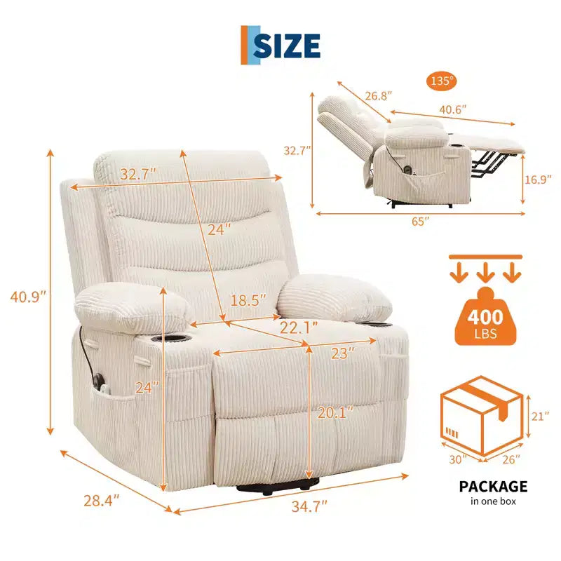 Power Lift Recliner Chair, Electric Recliners with Vibration Massage and Lumbar Heating, Electric Glider Reclining Single Sofa Chair