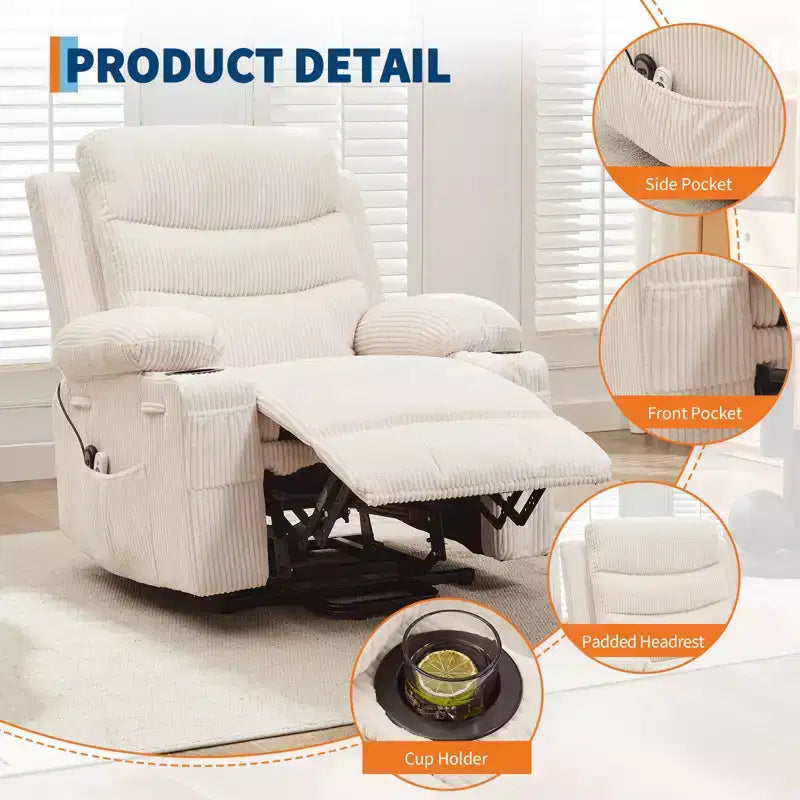 Power Lift Recliner Chair, Electric Recliners with Vibration Massage and Lumbar Heating, Electric Glider Reclining Single Sofa Chair