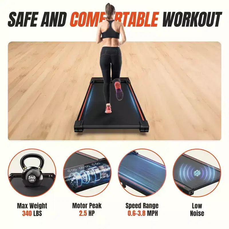 Tapis de course compact sans bras JIONJOY : Marcheur silencieux sous le bureau pour petits espaces, mince et portable - Idéal pour le bureau à domicile et l'entraînement en appartement