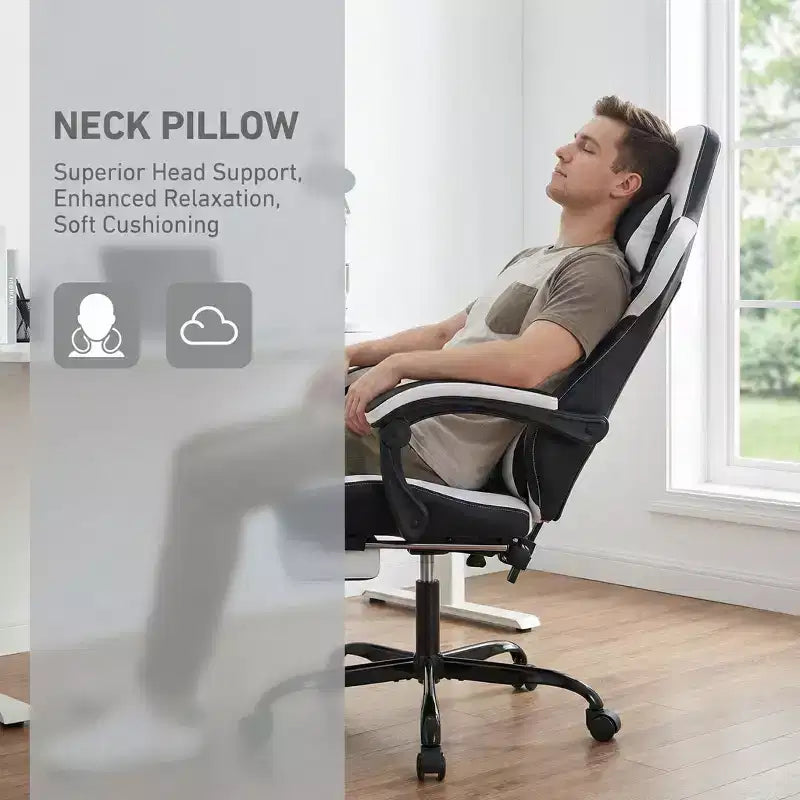 LauKingdom Gaming Chair with Footrest, Ergonomic High-Back Gamer Chair, Adjustable Headrest & Lumbar, PU Leather Racing Style for Office & Home