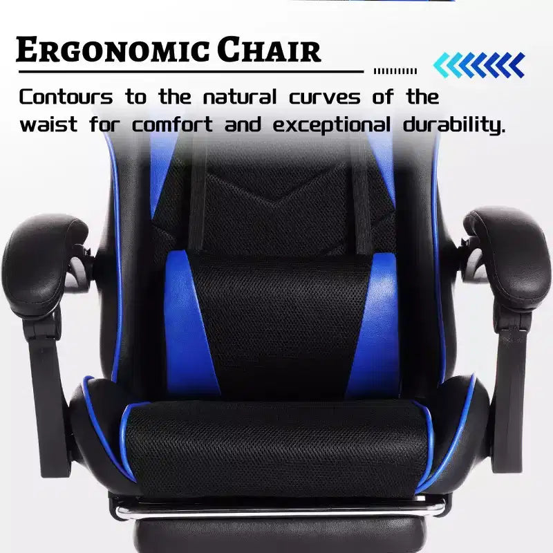 PU Gaming Chair with Reclining Backrest and Retractable Footrest, High Back Swivel Computer Desk Chair for Gamers & Home Office-Panipeachy