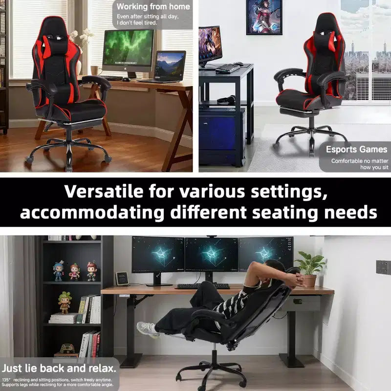 PU Gaming Chair with Reclining Backrest and Retractable Footrest, High Back Swivel Computer Desk Chair for Gamers & Home Office-Panipeachy