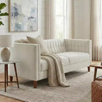 Christopher Knight Home Panadda Modern 76 3-Seater Wooden Chenille Upholstered Sofa with Channel Tufted Backrest