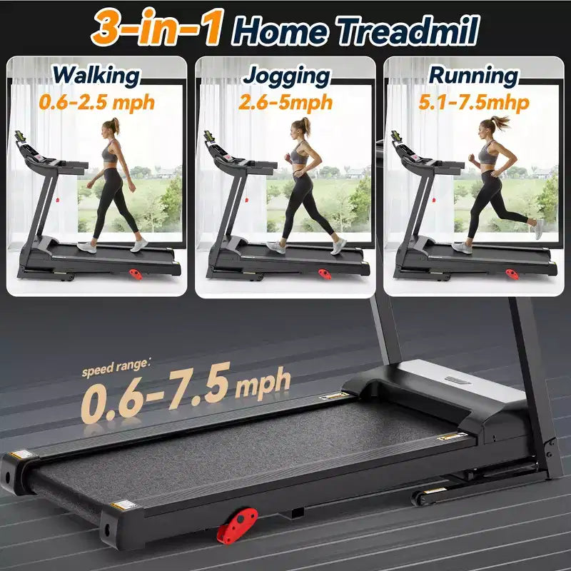 Treadmills on Sale,Compact Walking Treadmill with Manual Incline, 3.25HP Foldable Home Cardio Machine, Bluetooth Speakers, 300 lb Capacity
