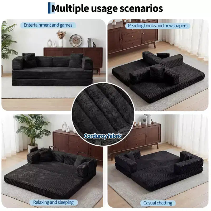 Canapé-lit de 205 cm, canapé-lit convertible 5 en 1, canapé-lit pliant en velours côtelé pour salon, chambre, appartement et dortoir