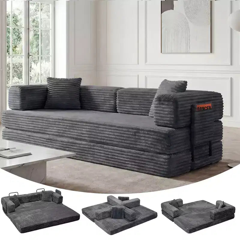 80.7'' Sofa Bed,5-in-1 Convertible Sofa Bed ,Folding Corduroy Fabric Couch Bed for Living Room, Bedroom, Apartment & Dorm