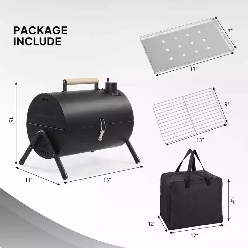Karl Home Barbecue portable double face au charbon de bois noir de 41,99 cm avec sac de transport