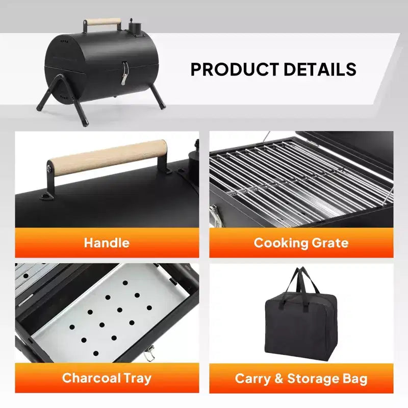 Karl Home Barbecue portable double face au charbon de bois noir de 41,99 cm avec sac de transport