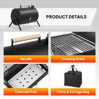 Karl Home Barbecue portable double face au charbon de bois noir de 41,99 cm avec sac de transport