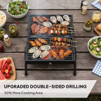Karl Home Barbecue portable double face au charbon de bois noir de 41,99 cm avec sac de transport