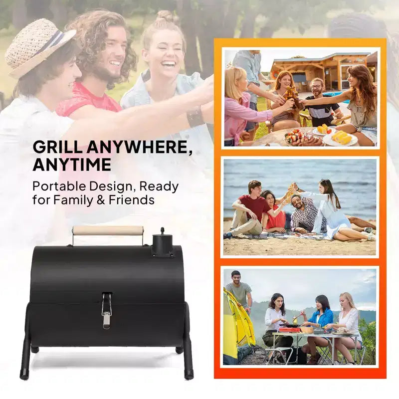 Karl Home Barbecue portable double face au charbon de bois noir de 41,99 cm avec sac de transport