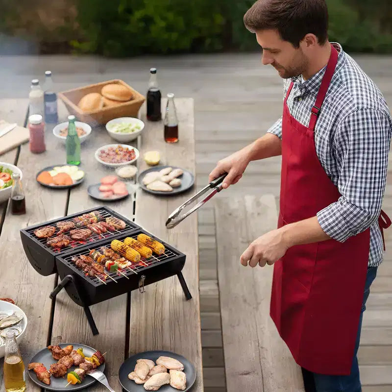 Karl Home Barbecue portable double face au charbon de bois noir de 41,99 cm avec sac de transport