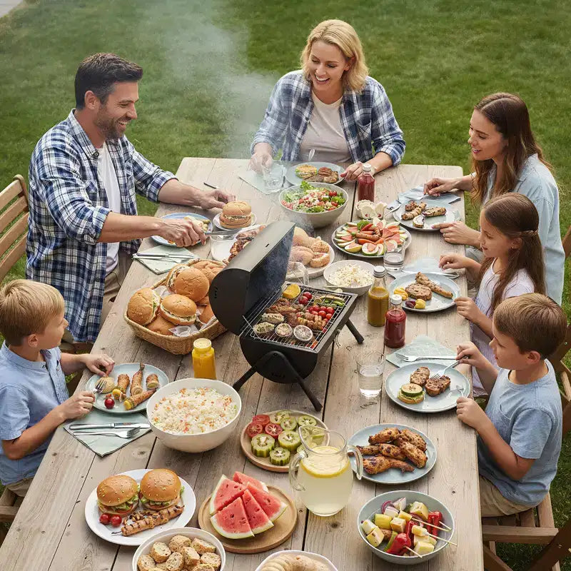 Karl Home Barbecue portable double face au charbon de bois noir de 41,99 cm avec sac de transport