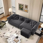 Chesterfield 3-in-1 Pull-Out Sofa Bed, King Size Convertible Sleeper Sofa with Chaise & Movable Ottoman, Velvet Tufted 3-Seater Couch, Charcoal Gray