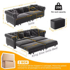 Chesterfield 3-in-1 Pull-Out Sofa Bed, King Size Convertible Sleeper Sofa with Chaise & Movable Ottoman, Velvet Tufted 3-Seater Couch, Charcoal Gray