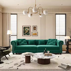 Canapé-lit convertible 3-en-1 Chesterfield, canapé-lit escamotable king-size avec méridienne et pouf mobile, canapé 3 places touffeté en velours, vert émeraude