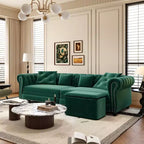 Canapé-lit convertible 3-en-1 Chesterfield, canapé-lit escamotable king-size avec méridienne et pouf mobile, canapé 3 places touffeté en velours, vert émeraude