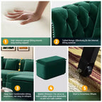 Canapé-lit convertible 3-en-1 Chesterfield, canapé-lit escamotable king-size avec méridienne et pouf mobile, canapé 3 places touffeté en velours, vert émeraude