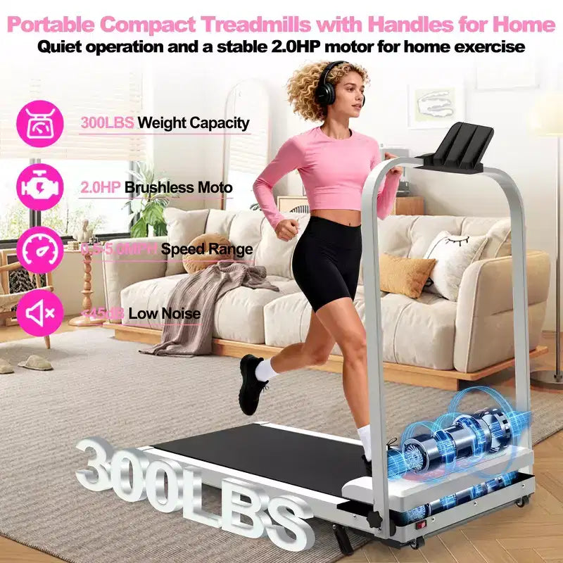 Whisen 2 in 1 Upgrade Foldable Treadmills, Home Exercise Equipment Treadmills, Under Desk Walking Pad with Handle Bar & Incline