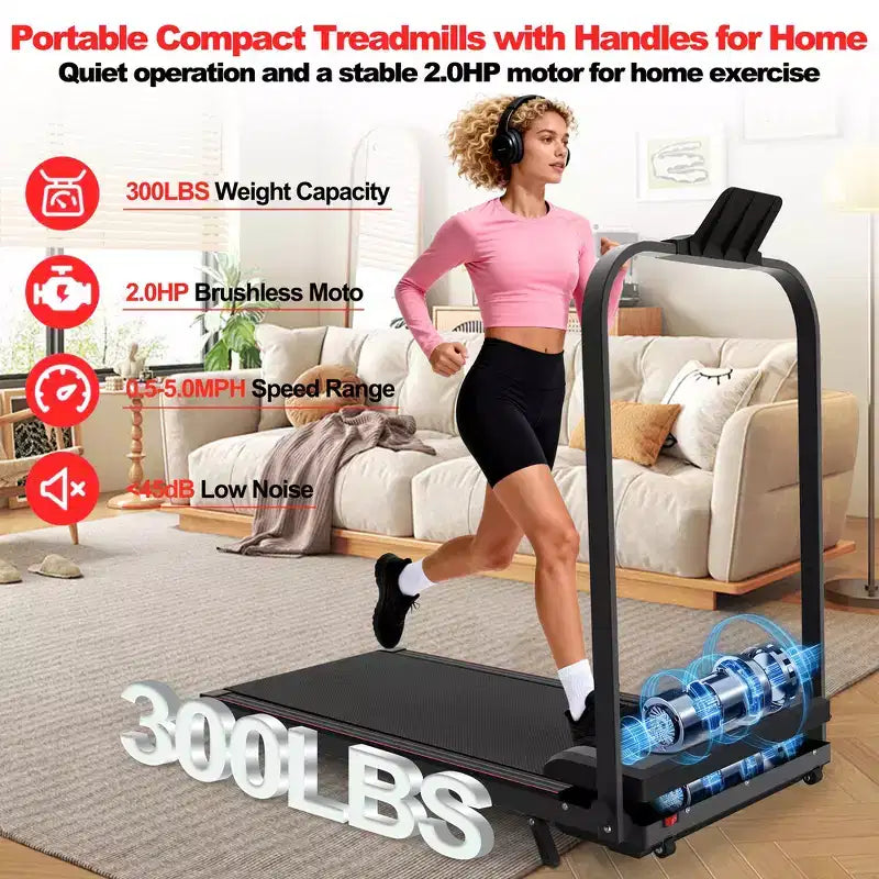 Whisen 2 in 1 Upgrade Foldable Treadmills, Home Exercise Equipment Treadmills, Under Desk Walking Pad with Handle Bar & Incline