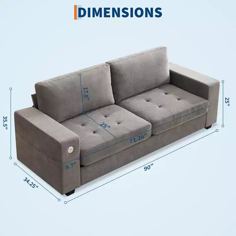 90 Modern Chenille Cloud Couch, 2-Seater Sofa with USB/Type-c Ports, Deep Seat Cushions  Ideal for Small Spaces, Apartments & Living Rooms