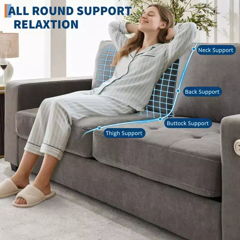 90 Modern Chenille Cloud Couch, 2-Seater Sofa with USB/Type-c Ports, Deep Seat Cushions  Ideal for Small Spaces, Apartments & Living Rooms