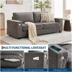90 Modern Chenille Cloud Couch, 2-Seater Sofa with USB/Type-c Ports, Deep Seat Cushions  Ideal for Small Spaces, Apartments & Living Rooms