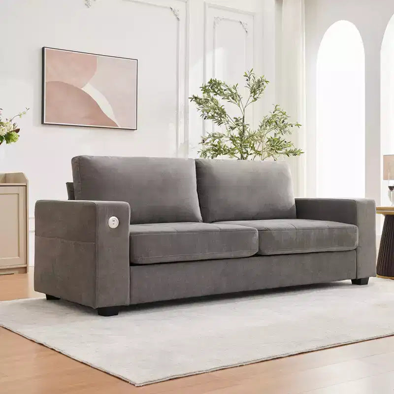 90 Modern Chenille Cloud Couch, 2-Seater Sofa with USB/Type-c Ports, Deep Seat Cushions  Ideal for Small Spaces, Apartments & Living Rooms