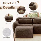 FurnitureR Plush Modular Sectional Sofa with Ottoman, Deep Seat Cloud Couch Upholstered L Shaped Sofa for Living Room, Modern Oversized Couch, Brown