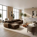 FurnitureR Plush Modular Sectional Sofa with Ottoman, Deep Seat Cloud Couch Upholstered L Shaped Sofa for Living Room, Modern Oversized Couch, Brown