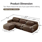 FurnitureR Plush Modular Sectional Sofa with Ottoman, Deep Seat Cloud Couch Upholstered L Shaped Sofa for Living Room, Modern Oversized Couch, Brown