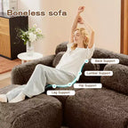 FurnitureR Plush Modular Sectional Sofa with Ottoman, Deep Seat Cloud Couch Upholstered L Shaped Sofa for Living Room, Modern Oversized Couch, Brown