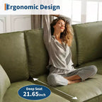 Canapé 3 places en similicuir avec 2 coussins, Canapé moderne à assise profonde, Accoudoirs larges et pieds en bois, Meuble de soutien robuste pour salon, bureau