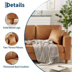 Canapé 3 places en similicuir avec 2 coussins, Canapé moderne à assise profonde, Accoudoirs larges et pieds en bois, Meuble de soutien robuste pour salon, bureau