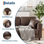 Canapé 3 places en similicuir avec 2 coussins, Canapé moderne à assise profonde, Accoudoirs larges et pieds en bois, Meuble de soutien robuste pour salon, bureau