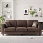 Canapé 3 places en similicuir avec 2 coussins, Canapé moderne à assise profonde, Accoudoirs larges et pieds en bois, Meuble de soutien robuste pour salon, bureau