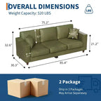 Canapé 3 places en similicuir avec 2 coussins, Canapé moderne à assise profonde, Accoudoirs larges et pieds en bois, Meuble de soutien robuste pour salon, bureau