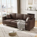 85 Faux Leather 3-Seater Sofa w/ 2 Pillows, Modern Deep Seat Couch, Wide Armrests & Wood Legs, Sturdy Support Furniture for Living Room, Office