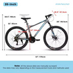 NAYSAYE 26 Inch Mountain Bike 21 Speed Adult Bicycle with High Carbon Steel Frame and Dual Mechanical Disc Brakes, 67*26.5*38