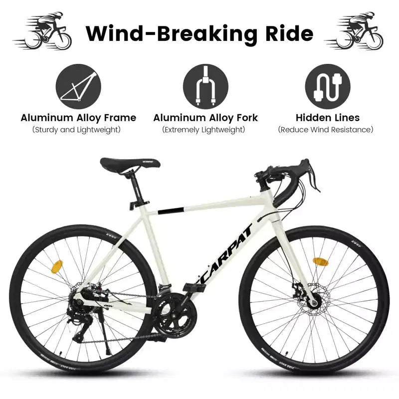 Vélo de route NAYSAYE 700C, 16 vitesses, cadre léger en aluminium avec double freins à disque pour hommes et femmes, 68*18*37.5