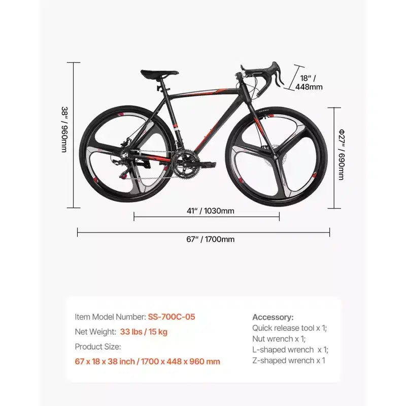 NAYSAYE Vélo de course sur route Cadre léger en alliage d'aluminium Frein à disque Performance aérodynamique Vélo de ville, Noir, 53.54*8.27*30.31