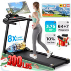 3.75HP Folding Treadmill for Home w/ Incline 300LB Capacity,Portable Walking Running Treadmill,71 Program,7.5MPH Fast Speed,Wide Shock Absorption Belt